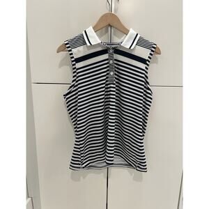 Tommy Bahama Everyday Active L Sleeveless Polo Shirt Navy White Stripe Golf